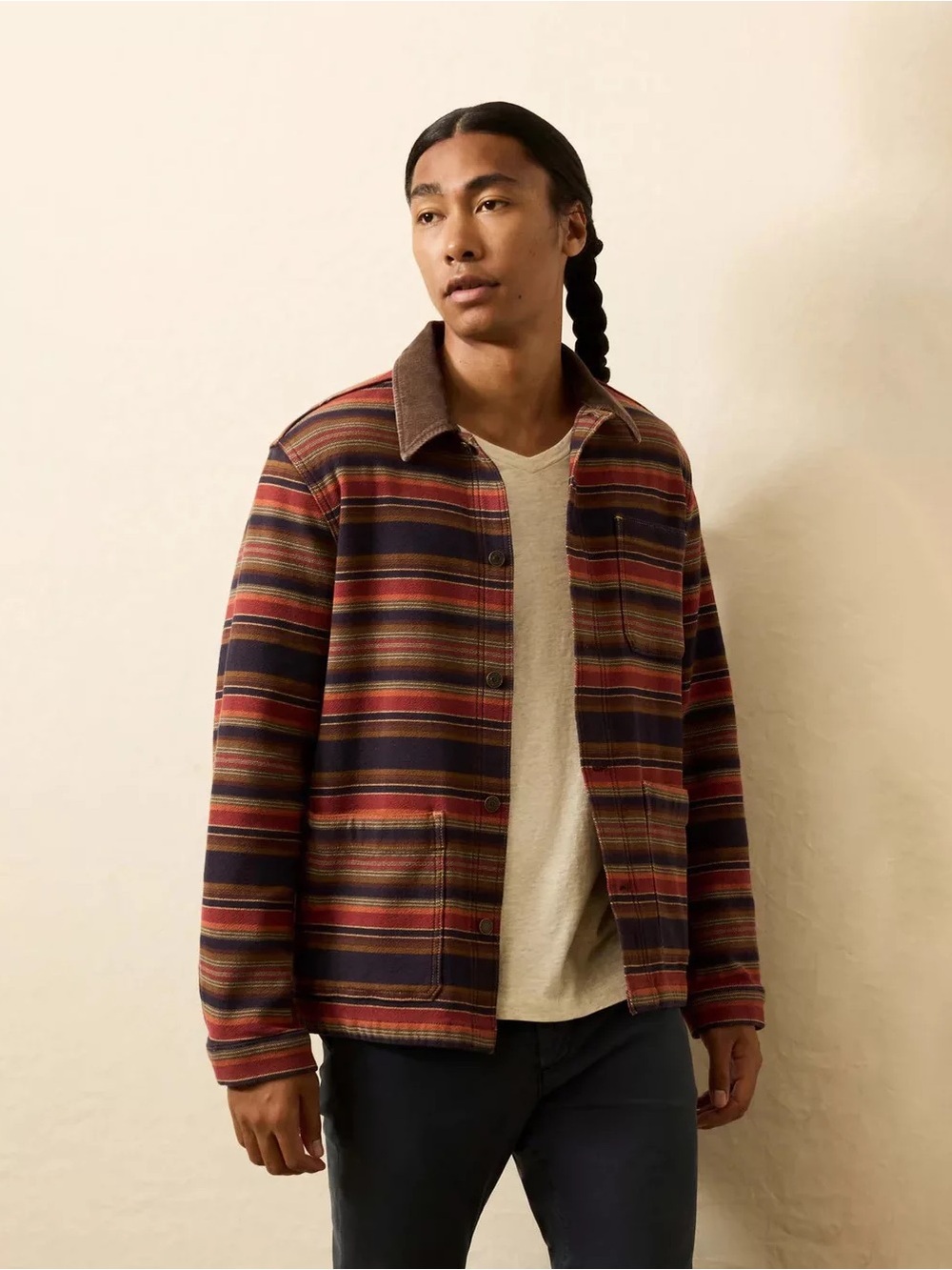 NWT Faherty Men's High Ridge Twill Studio Jacket Night Time Fire Stripe $298